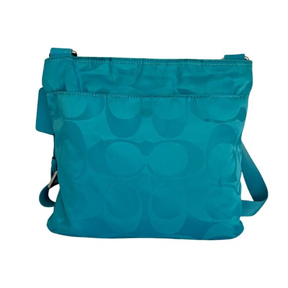 Coach Monogram Getaway File Bag Teal Nylon Crossbody - Picture 6 of 14